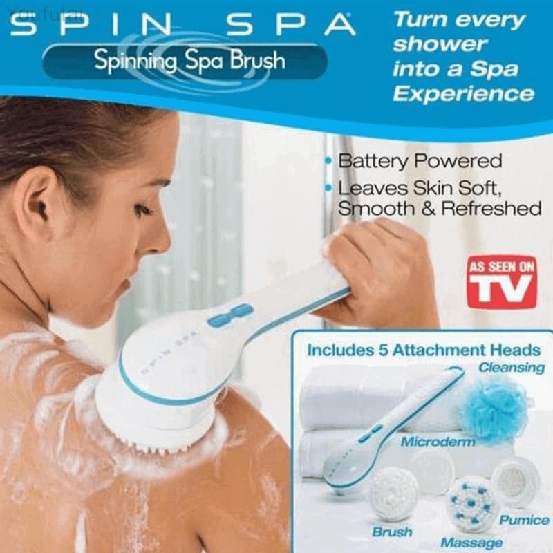 Spin Spa Bath Body Brush with 5 Attachments, Battery Operated