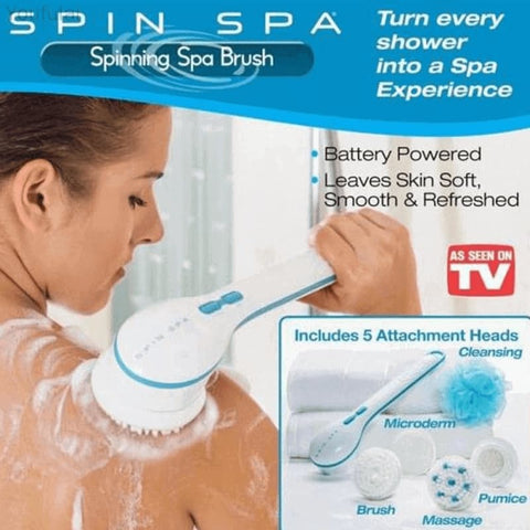 Spin Spa Bath Body Brush with 5 Attachments, Battery Operated