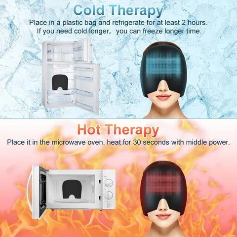 Migraine Relief Cap Hot & Cold Therapy Ice Cap for Headache Relief – Reusable Gel Ice Bead Face Mask & Head Wrap for Tension, Stress, Sinus, & Pain Relief – Soothing Cooling & Heating Sleep Mask for Men & Women