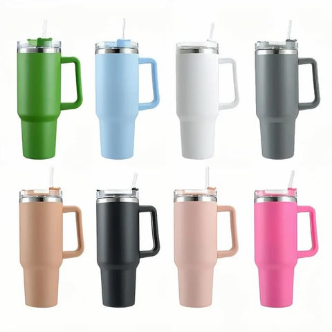 Trending Tumbler Mug with Handle and Straw 40oz/1200ml Stainless Steel Double-Walled Thermal Mug for Hot & Cold Beverages, Ideal for Travel, Gym, and Outdoor Use 