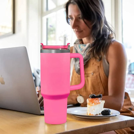 Trending Tumbler Mug with Handle and Straw 40oz/1200ml Stainless Steel Double-Walled Thermal Mug for Hot & Cold Beverages, Ideal for Travel, Gym, and Outdoor Use 