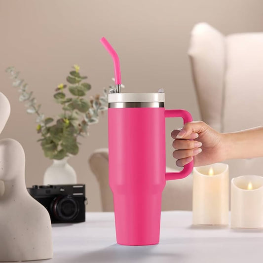 Trending Tumbler Mug with Handle and Straw 40oz/1200ml Stainless Steel Double-Walled Thermal Mug for Hot & Cold Beverages, Ideal for Travel, Gym, and Outdoor Use 