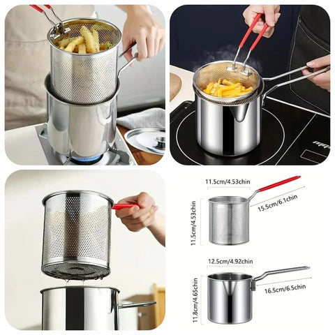 Stainless Steel Deep Frying Pot With Strainer 1200ml