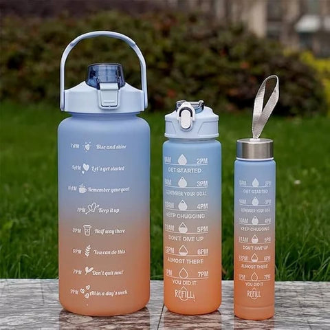 Set of 3 Water Bottles for Sports Gym Office and Home