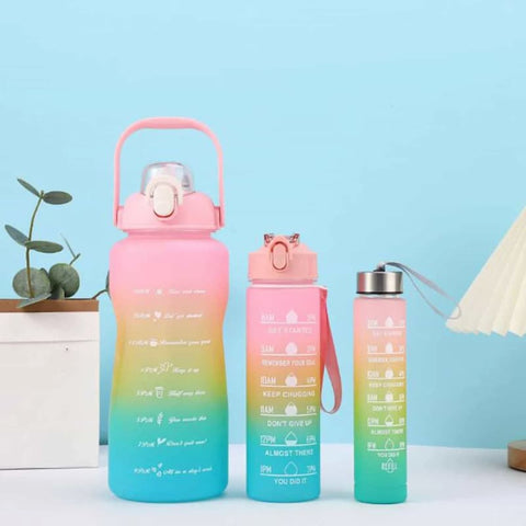 Set of 3 Water Bottles for Sports Gym Office and Home