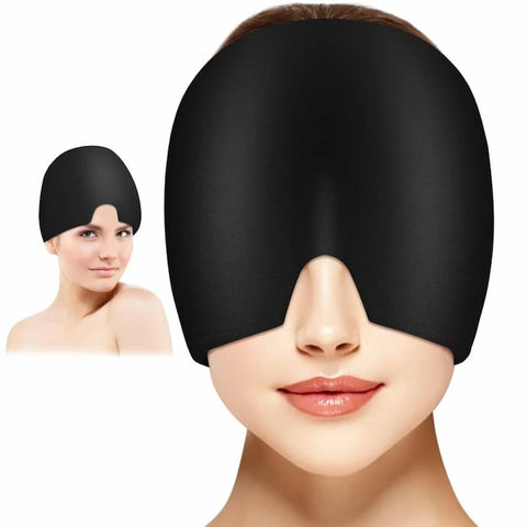 Migraine Relief Cap Hot & Cold Therapy Ice Cap for Headache Relief – Reusable Gel Ice Bead Face Mask & Head Wrap for Tension, Stress, Sinus, & Pain Relief – Soothing Cooling & Heating Sleep Mask for Men & Women