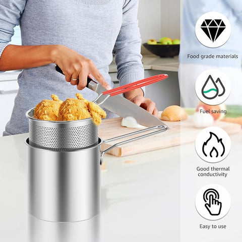 Stainless Steel Deep Frying Pot With Strainer 1200ml