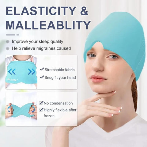 Migraine Relief Cap Hot & Cold Therapy Ice Cap for Headache Relief – Reusable Gel Ice Bead Face Mask & Head Wrap for Tension, Stress, Sinus, & Pain Relief – Soothing Cooling & Heating Sleep Mask for Men & Women