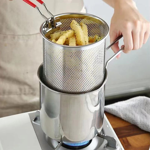 Stainless Steel Deep Frying Pot With Strainer 1200ml