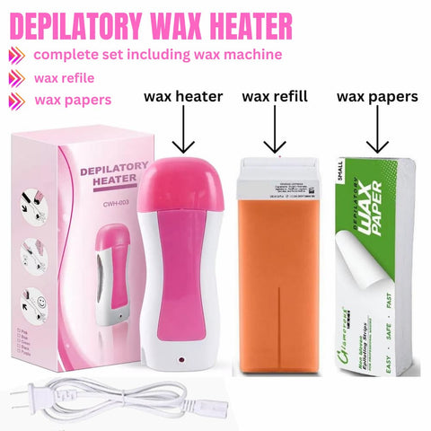 in Depilatory Wax Roll On Heater With Epilator Machine with Wax Refill and Strips for Women