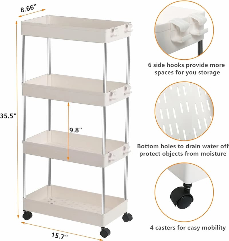 4 Layer Plastic Rolling Utility Cart Slide Out Narrow Kitchen Storage Trolley Rack with Caster Wheels, Storage Shelves Space Saving Home Storage Organizer Racks - Online Shopping in Pakistan: Beauty, Fashion, Electronics, Sports & Lifestyle, VR, Skincare