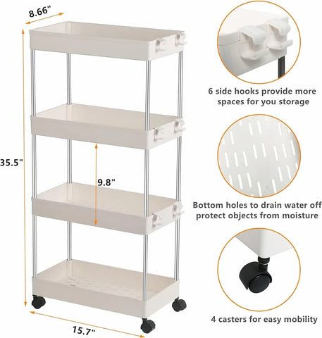 4 Layer Plastic Rolling Utility Cart Slide Out Narrow Kitchen Storage Trolley Rack with Caster Wheels, Storage Shelves Space Saving Home Storage Organizer Racks - Online Shopping in Pakistan: Beauty, Fashion, Electronics, Sports & Lifestyle, VR, Skincare