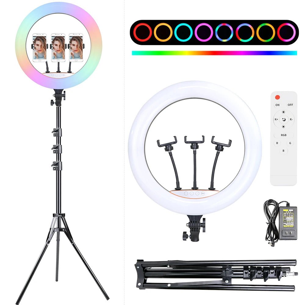 45cm RGB Ring Light 18 inch with 7ft Tripod Stand for Phone Camera iPad Selfie Live Stream TikTok Video Shooting Best Lighting Atmosphere