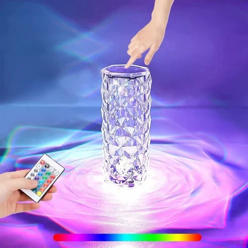 Crystal Diamond Table Lamp with Remote, 16 Color Changing Touch Lamp USB Rechargeable Romantic Rose Diamond Table Lamps, Remote Touch Creative Lights