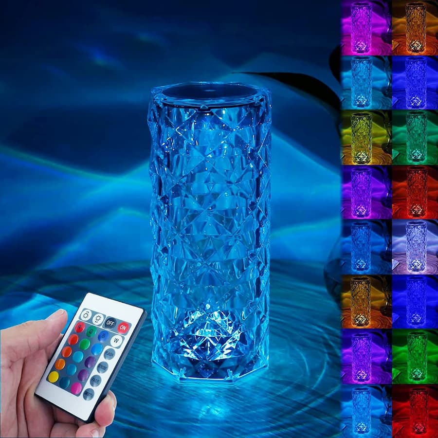 Crystal Diamond Table Lamp with Remote, 16 Color Changing Touch Lamp USB Rechargeable Romantic Rose Diamond Table Lamps, Remote Touch Creative Lights