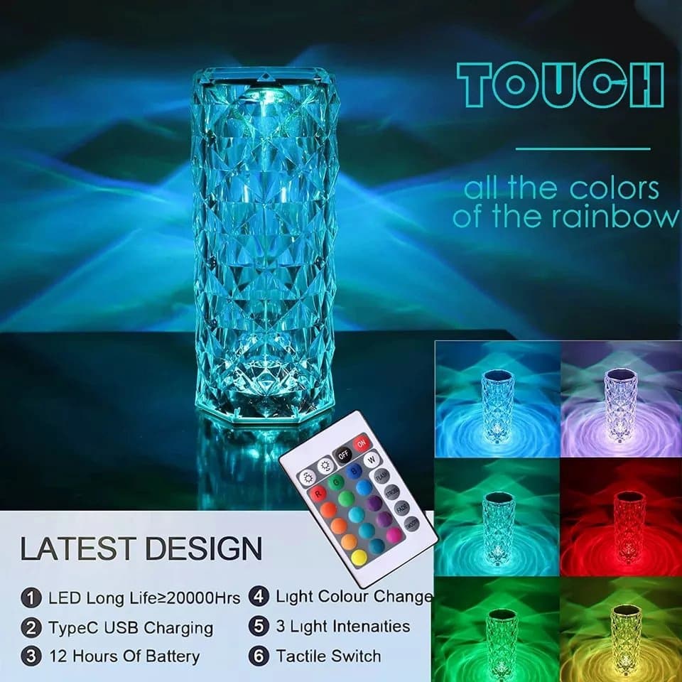 Crystal Diamond Table Lamp with Remote 16 Color Changing Touch Lamp USB Rechargeable Romantic Rose Diamond Table Lamps Remote Touch Creative Lights