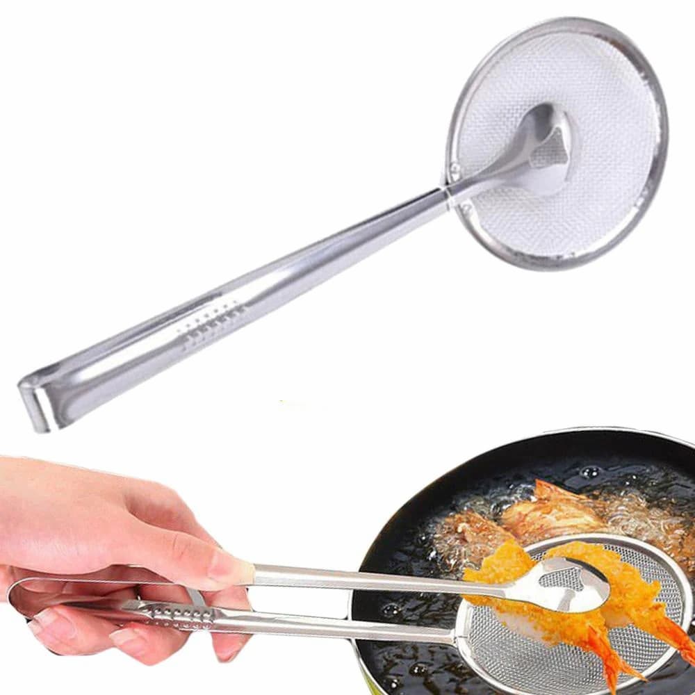 Frying Tong 2 in 1 Fry Tool Filter Spoon Strainer With Clip,Oil Frying BBQ Filter Stainless Steel Mesh Strainer - Online Shopping in Pakistan: Beauty, Fashion, Electronics, Sports & Lifestyle, VR, Skincare