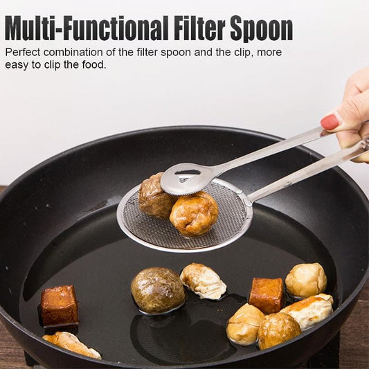 Frying Tong 2 in 1 Fry Tool Filter Spoon Strainer With Clip,Oil Frying BBQ Filter Stainless Steel Mesh Strainer - Online Shopping in Pakistan: Beauty, Fashion, Electronics, Sports & Lifestyle, VR, Skincare