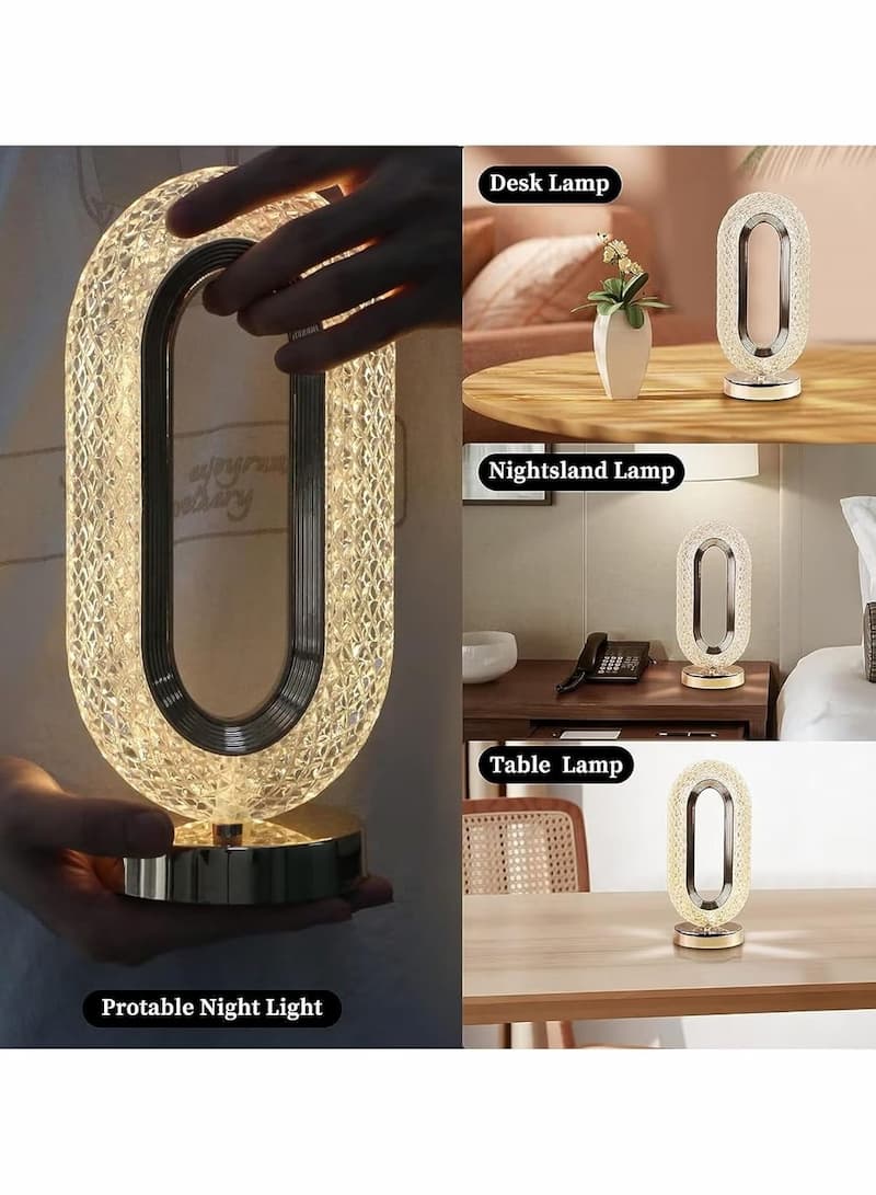New Luxury Oval Shaped Crystal Table Lamp With 3 Colors Touch Control Rechargeable - Online Shopping in Pakistan: Beauty, Fashion, Electronics, Sports & Lifestyle, VR, Skincare