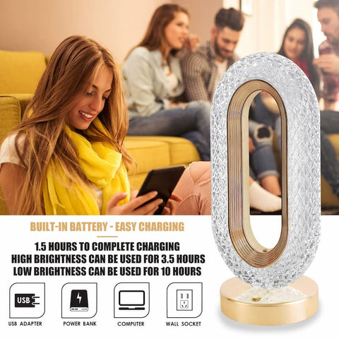 New Luxury Oval Shaped Crystal Table Lamp With 3 Colors Touch Control Rechargeable - Online Shopping in Pakistan: Beauty, Fashion, Electronics, Sports & Lifestyle, VR, Skincare