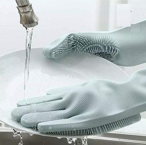 Reusable Silicone Magic Washing Gloves Pair with Scrubber for Kitchen, Bathroom, Car, Pet and Multipurpose Cleaning and Washing - Online Shopping in Pakistan: Beauty, Fashion, Electronics, Sports & Lifestyle, VR, Skincare